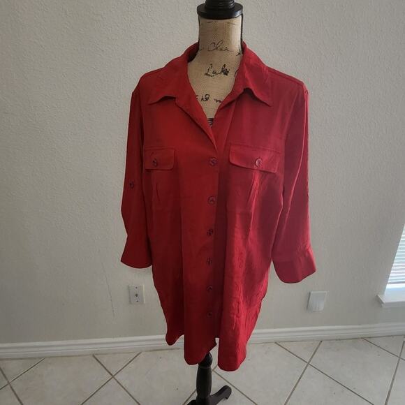 CROFT & Barrow red crinkle tunic plus size‎ 2X - Picture 1 of 6